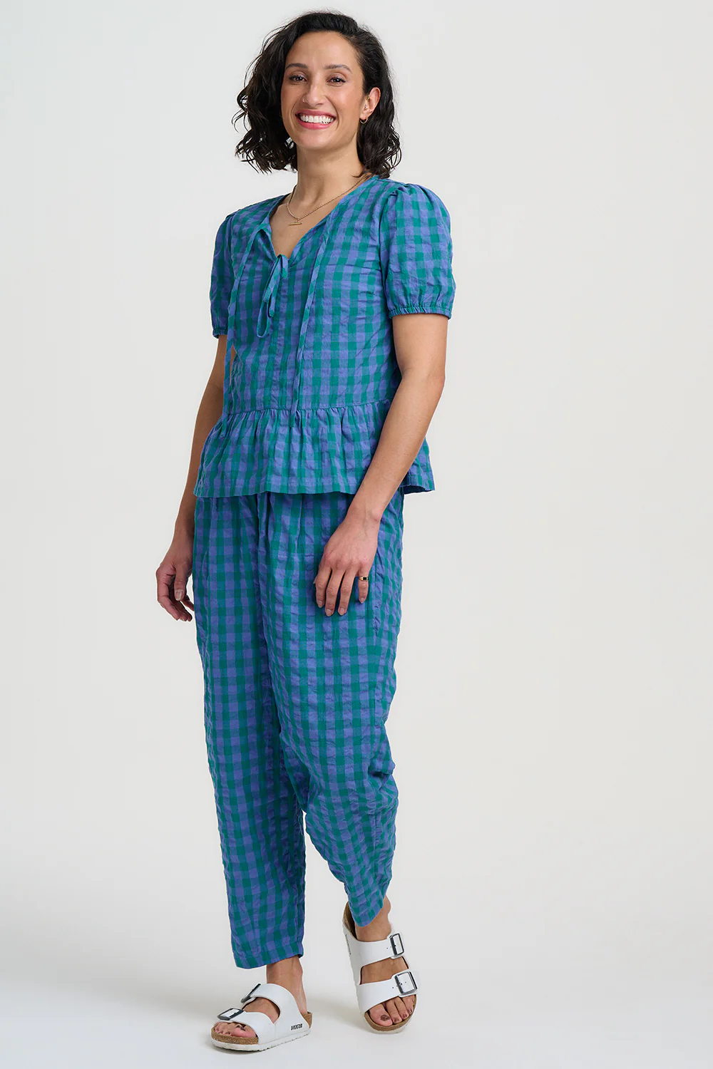 Thora Top - Blue & Green, Peacock Check - Image 5
