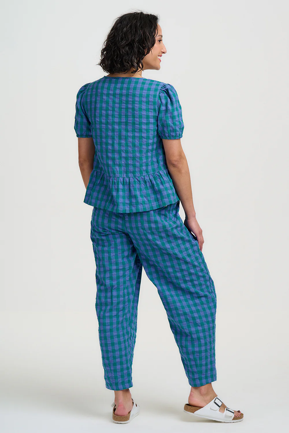 Thora Top - Blue & Green, Peacock Check - Image 7