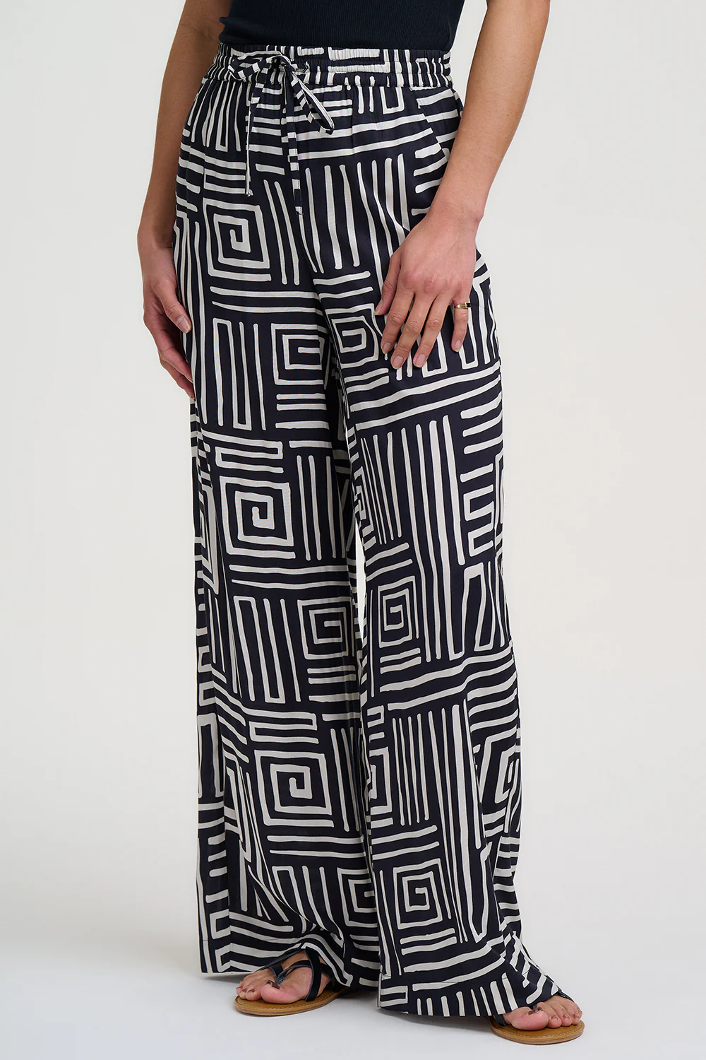 Trinny Wide Leg Trousers - Black & White, Monochrome Maze - Image 3