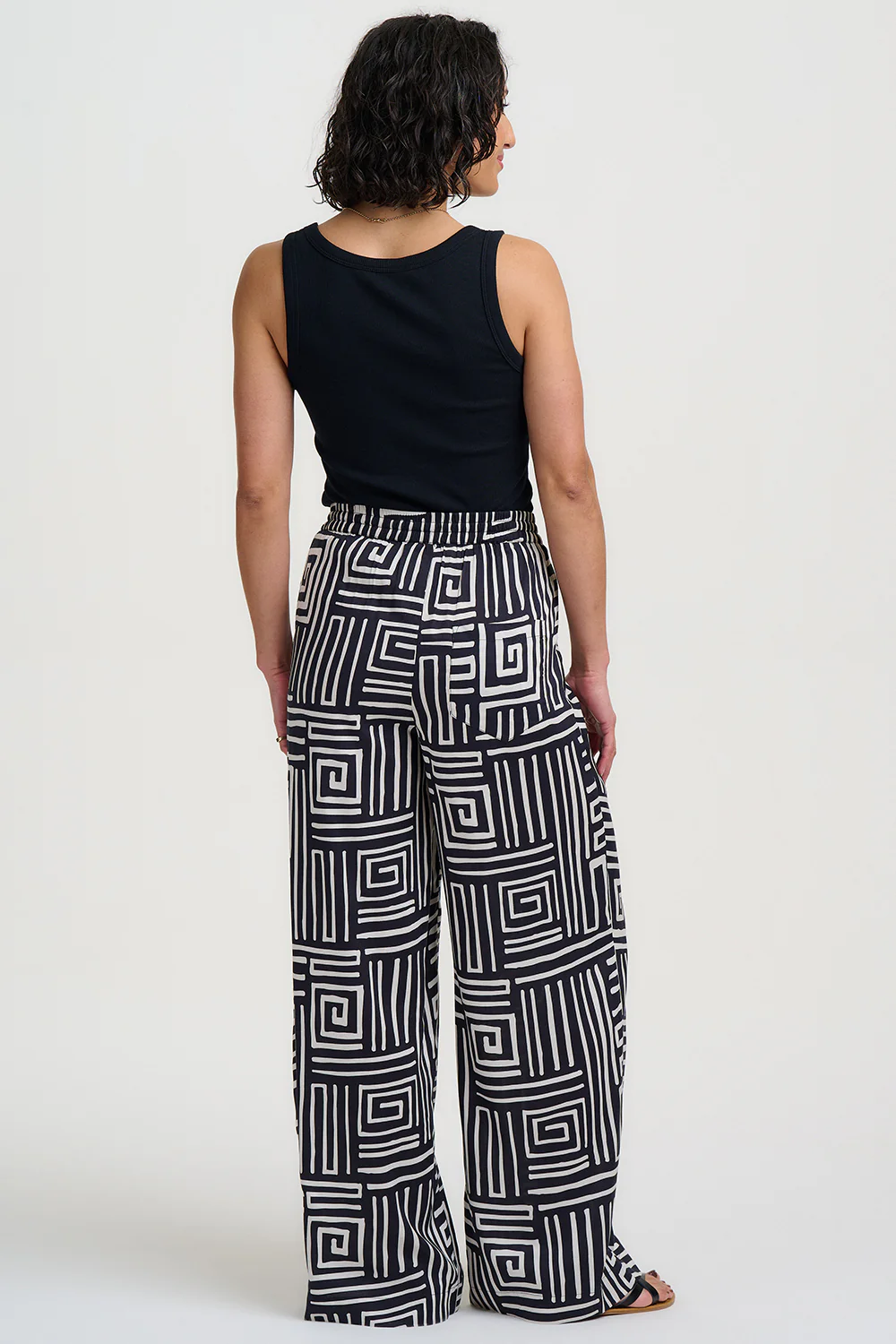 Trinny Wide Leg Trousers - Black & White, Monochrome Maze - Image 4