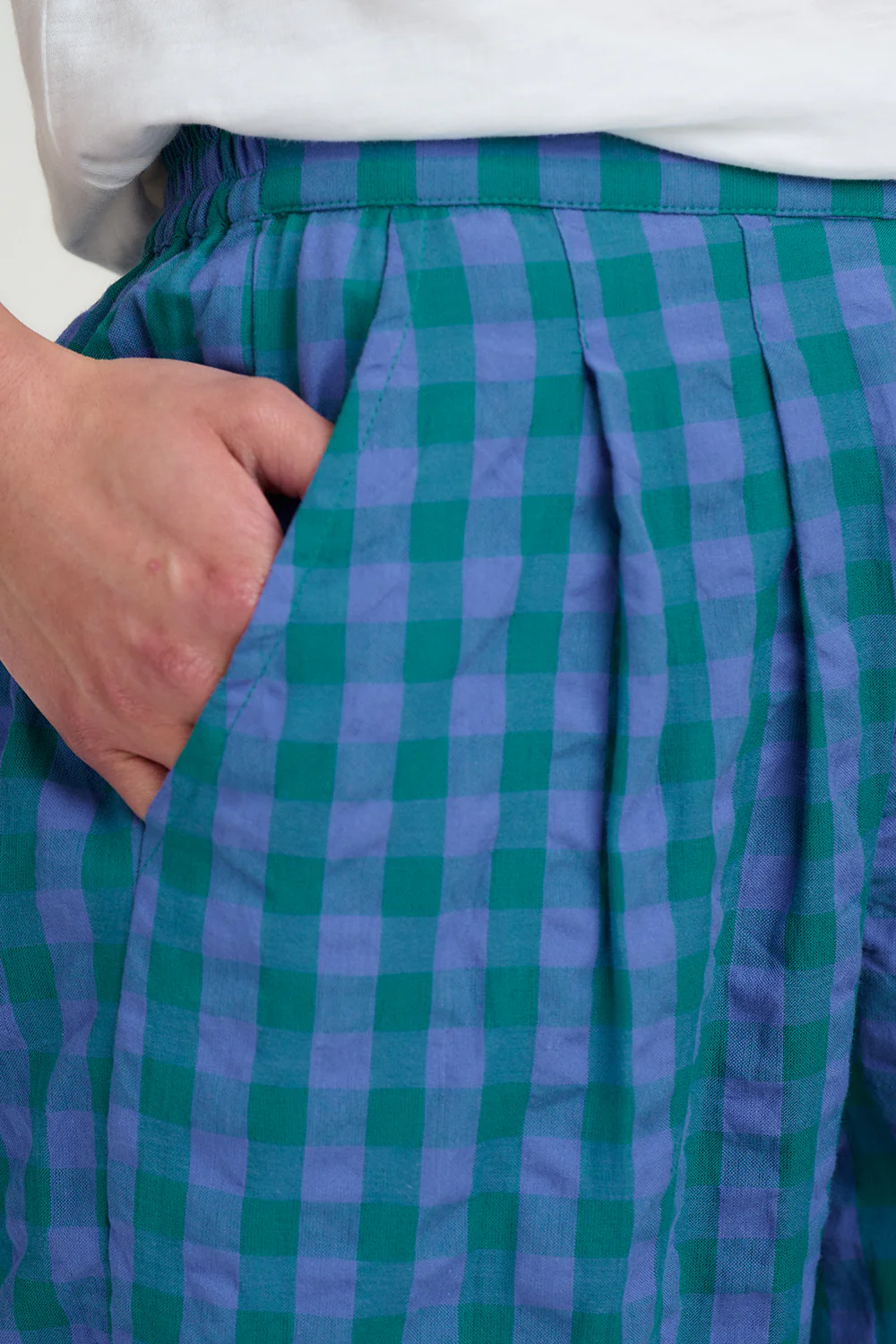 Tyler Barrel Leg Trousers - Blue & Green, Peacock Check - Image 2