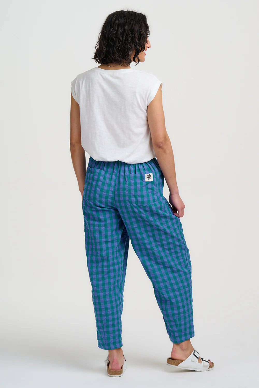 Tyler Barrel Leg Trousers - Blue & Green, Peacock Check - Image 8