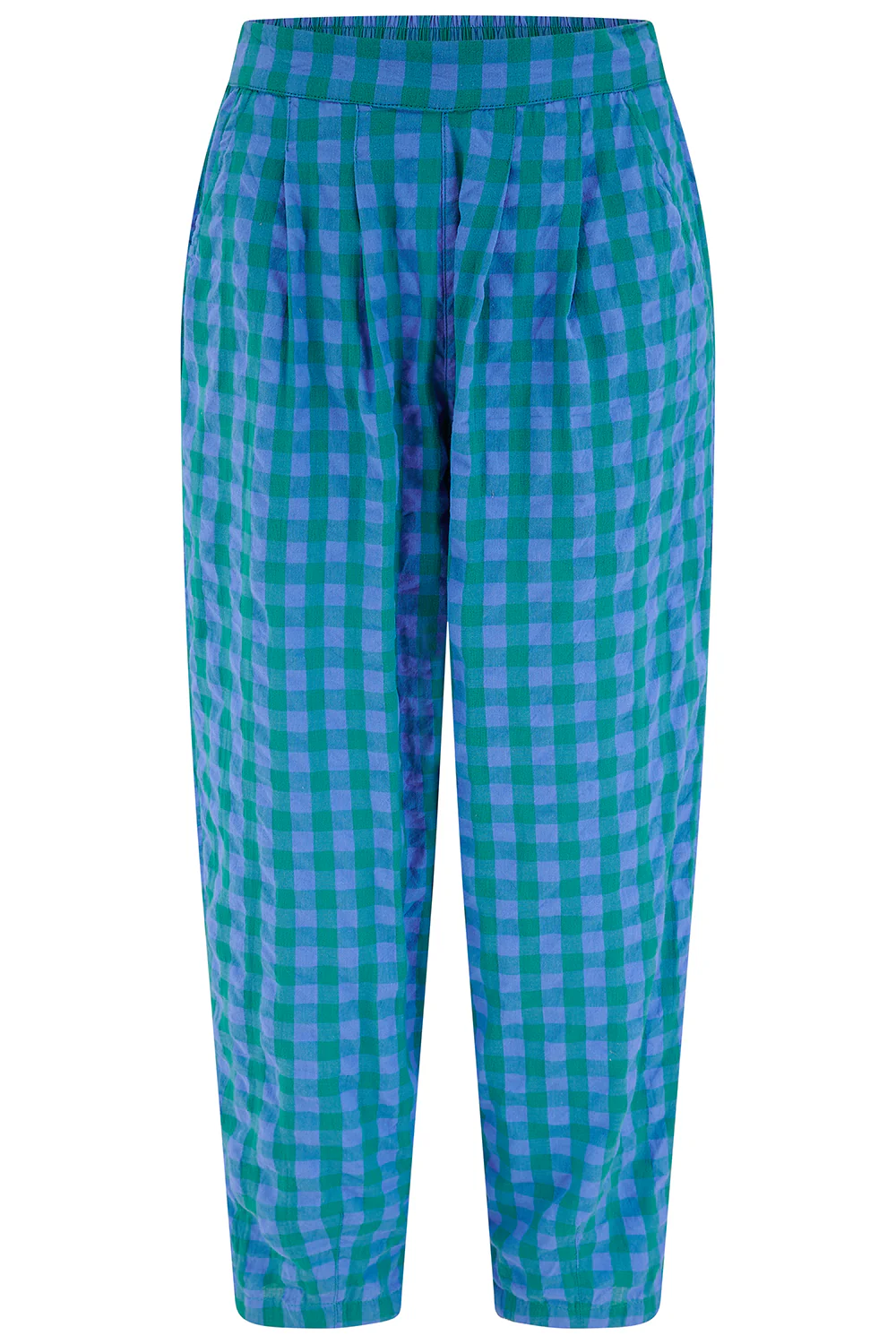Tyler Barrel Leg Trousers - Blue & Green, Peacock Check - Image 9