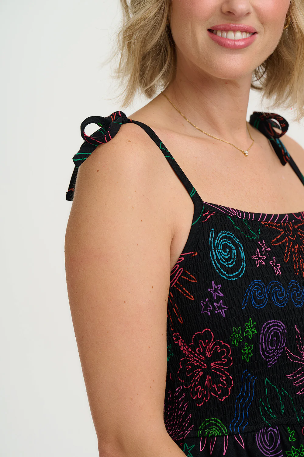 Willa Shirred Jersey Midi Dress - Black, Island Fiesta - Image 2