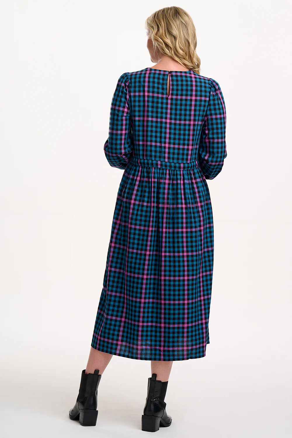 Yasmin Midi Smock Dress - Black/Teal, Twilight Gingham - Image 5