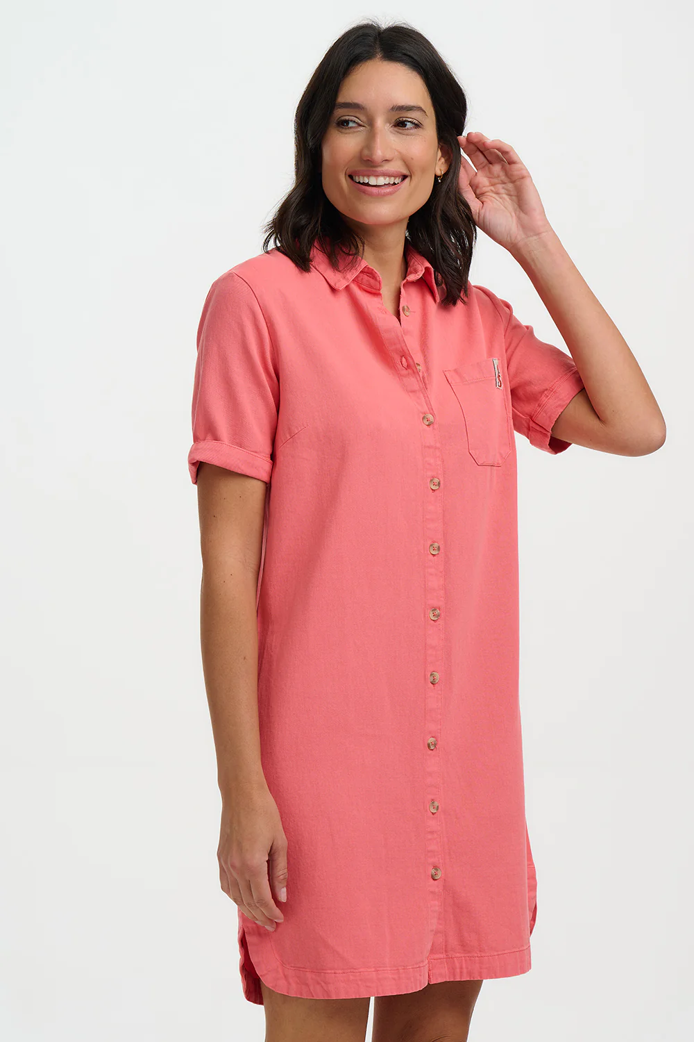 Zoe Mini Shirt Dress - Coral - Image 4