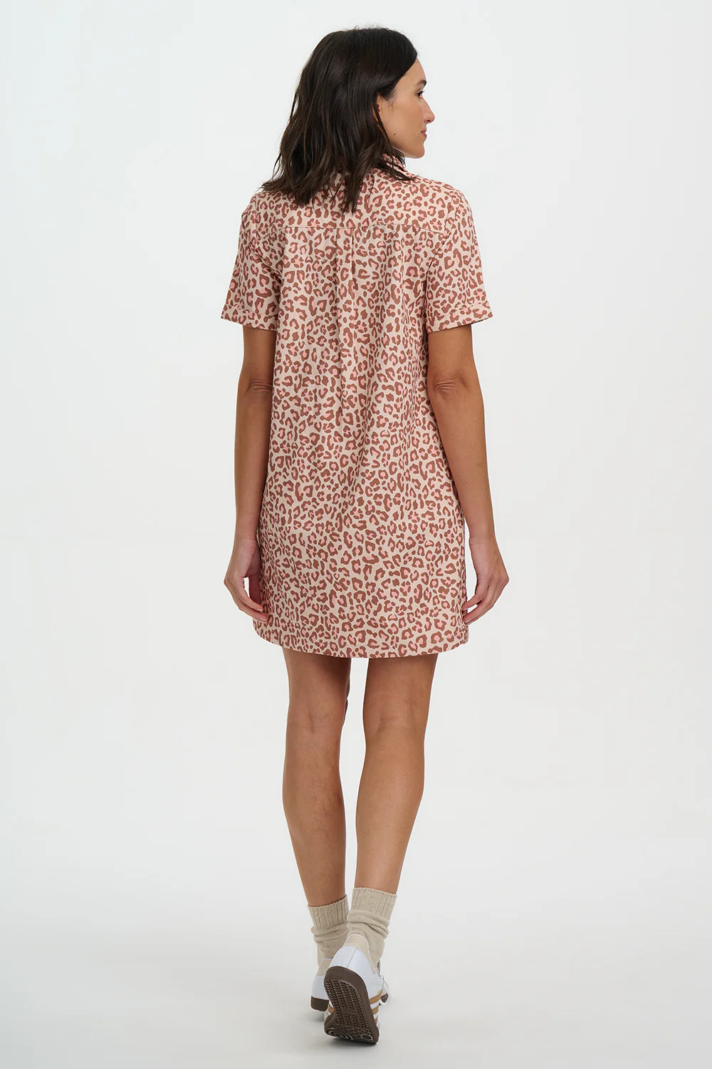 Zoe Mini Shirt Dress - Stone, Classic Leopard - Image 4